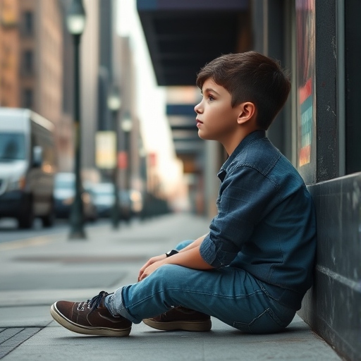 Young Jamie looking into the bustling streets of New York